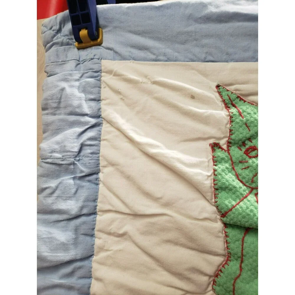 Handmade Baby Quilt, Animal Applique, Blue & White 33